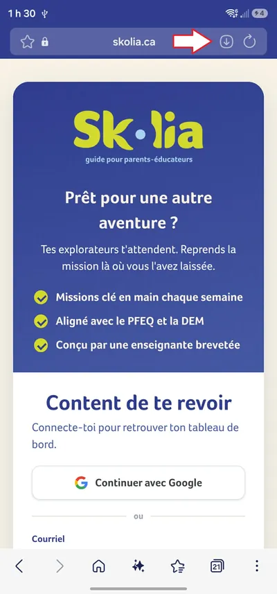 La barre d'adresse de Chrome, avec l'icone d'installation a droite