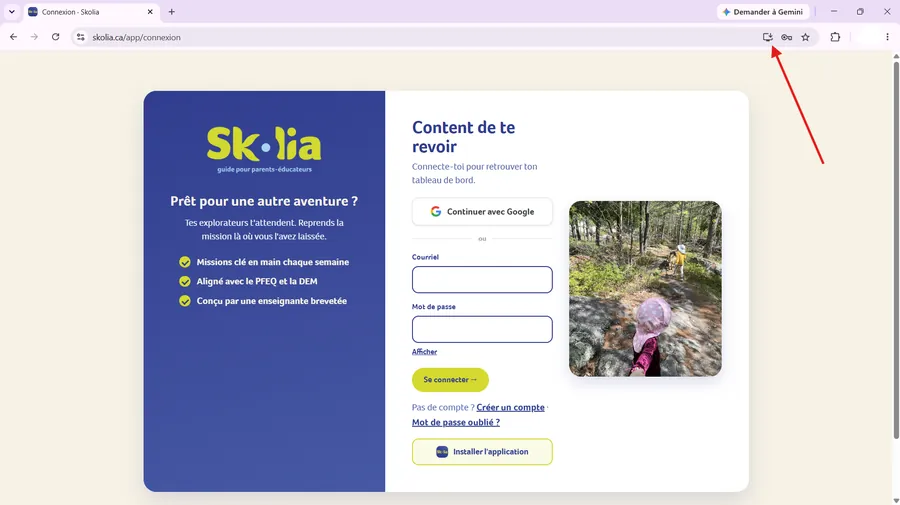 L'icone d'installation au bout de la barre d'adresse de Chrome